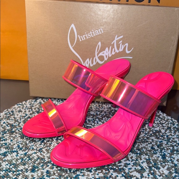 Christian Louboutin Shoes - Christian Louboutin Just Loubo 85 Iridescent Hot Pink Slide Heels